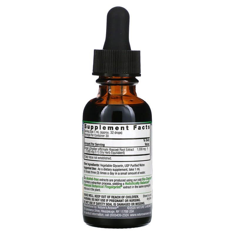 Nature's Answer Ginger Root Fluid Extract Alcohol-Free 1.000 mg 1 fl oz (30 ml) 2 Thành phần vi chất của Nature's Answer Ginger Root Fluid Extract Alcohol-Free 1.000 mg 1 fl oz (30 ml) 083000006166