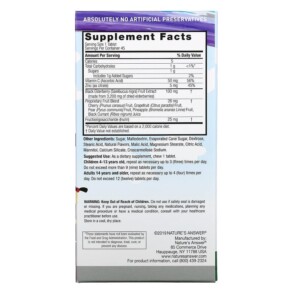 Thành phần vi chất của Nature's Answer Kid's Sambucus Chewables Black Elderberry + Vitamin-C and Zinc 45 Chewable Tablets 083000262692