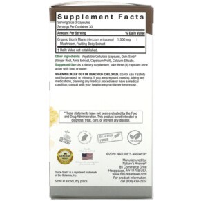 Thành phần vi chất của Nature's Answer Lion's Mane 500 mg 90 Vegetarian Capsules 083000161728