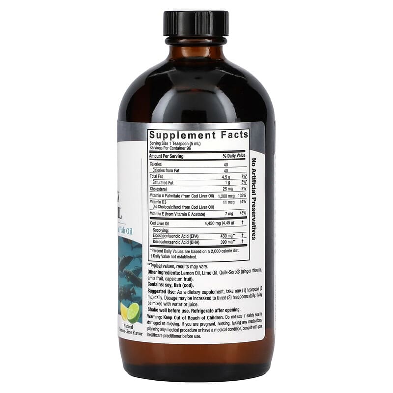 Nature's Answer Liquid Norwegian Cod Liver Oil Lemon-Lime 16 fl oz (480 ml) 2 Thành phần vi chất của Nature's Answer Liquid Norwegian Cod Liver Oil Lemon-Lime 16 fl oz (480 ml) 083000261800