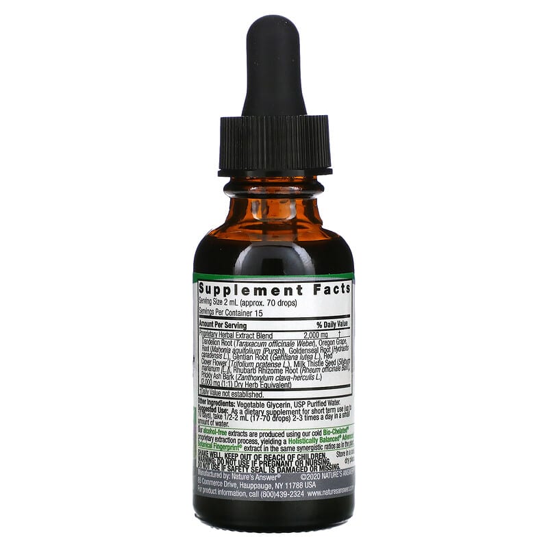 Nature's Answer Liver Support Herbal Blend Fluid Extract Alcohol-Free 2.000 mg 1 fl oz (30 ml) 2 Thành phần vi chất của Nature's Answer Liver Support Herbal Blend Fluid Extract Alcohol-Free 2.000 mg 1 fl oz (30 ml) 083000007842