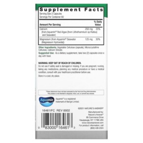 Thành phần vi chất của Nature's Answer Marine Based Cal-Mag 120 Vegetarian Capsules 083000164613