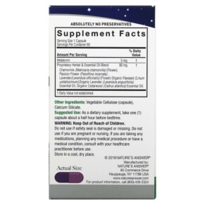 Thành phần vi chất của Nature's Answer Melatonin+ 5 mg 60 Vegetarian Capsules 083000165658