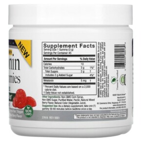Thành phần vi chất của Nature's Answer Melatonin Sleep Gummies Extra Strength Mixed Berry 5 mg 45 Pectin Gummies 083000269189