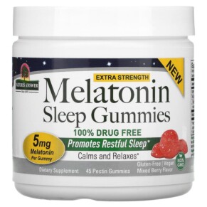 Thực phẩm chức năng Nature's Answer Melatonin Sleep Gummies Extra Strength Mixed Berry 5 mg 45 Pectin Gummies 083000269189