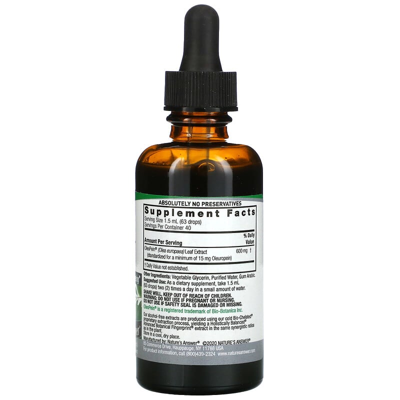Nature's Answer Olive Leaf Extract Alcohol-Free 1.500 mg 2 fl oz (60 ml) 2 Thành phần vi chất của Nature's Answer Olive Leaf Extract Alcohol-Free 1.500 mg 2 fl oz (60 ml) 083000006531
