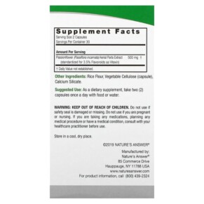 Thành phần vi chất của Nature's Answer Passionflower 250 mg 60 Vegetarian Capsule 083000164217