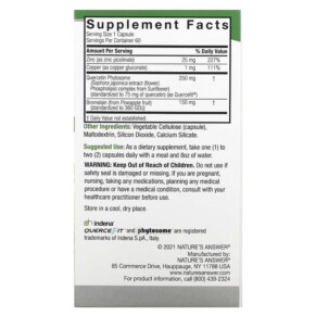 Thành phần vi chất của Nature's Answer Quercetin Blend 250 mg 60 Vegetarian Capsules 083000165313