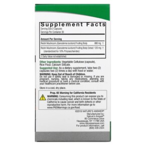 Thành phần vi chất của Nature's Answer Reishi 500 mg 60 Vegetarian Capsules 083000164255