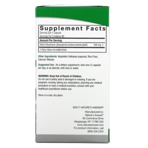 Thành phần vi chất của Nature's Answer Reishi 500 mg 90 Vegetarian Capsules 083000163227