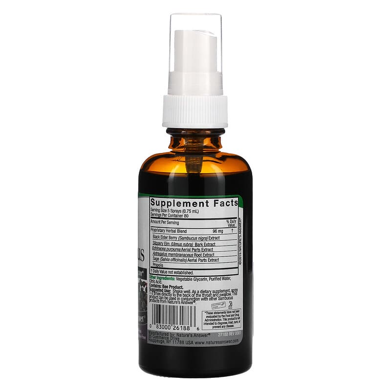 Nature's Answer Sambucus Black Elderberry Extract Spray Alcohol-Free 2 fl oz (60 ml) 2 Thành phần vi chất của Nature's Answer Sambucus Black Elderberry Extract Spray Alcohol-Free 2 fl oz (60 ml) 083000261886