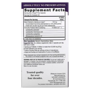 Thành phần vi chất của Nature's Answer Sambucus + Probiotic 60 Vegan DuoCap Capsules 083000262654