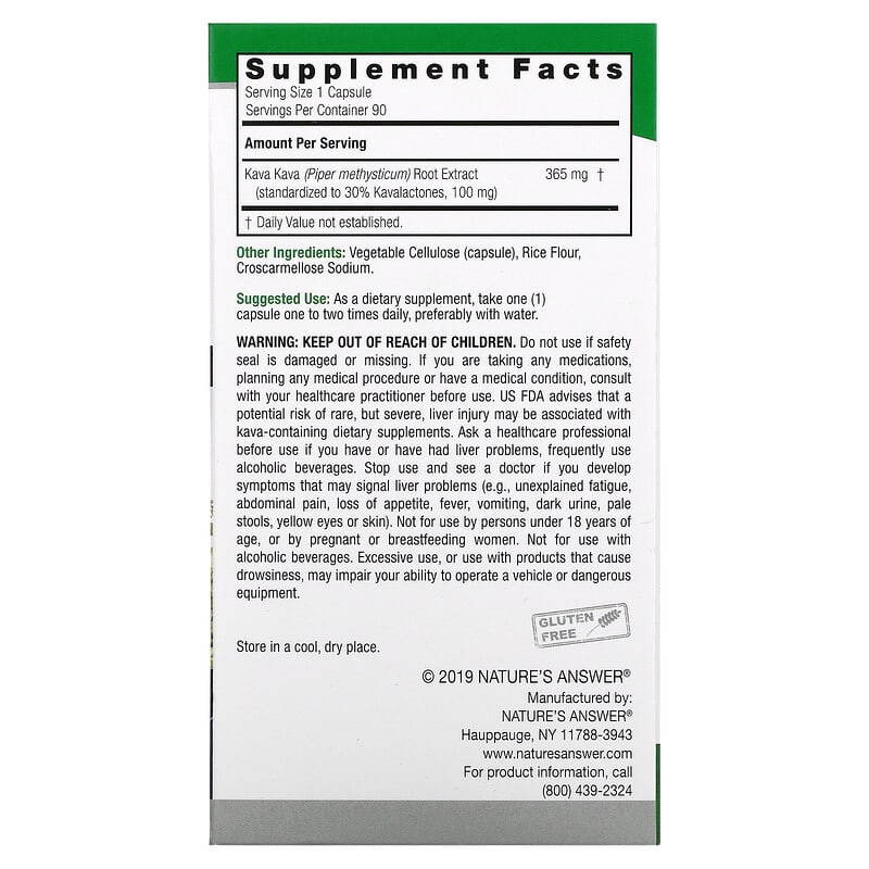 Nature's Answer Standardized Kava-6 90 Vegetarian Capsules 2 Thành phần vi chất của Nature's Answer Standardized Kava-6 90 Vegetarian Capsules 083000164057