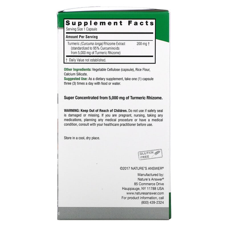 Nature's Answer Turmeric-3 90 Vegetarian Capsules 2 Thành phần vi chất của Nature's Answer Turmeric-3 90 Vegetarian Capsules 083000163418