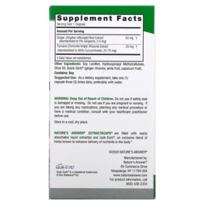 Thành phần vi chất của Nature's Answer Turmeric & Ginger 90 Vegetarian Capsules 083000265945