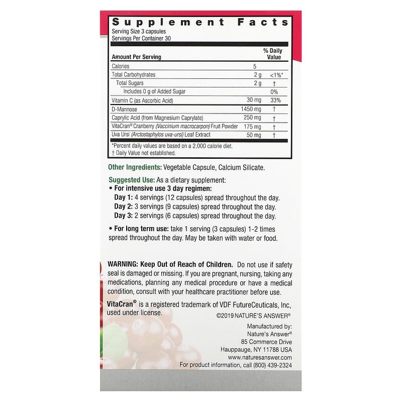Nature's Answer UT Answer 651.66 mg 90 Vegetarian Capsules 2 Thành phần vi chất của Nature's Answer UT Answer 651.66 mg 90 Vegetarian Capsules 083000263750