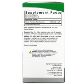 Thành phần vi chất của Nature's Answer Valerian Root 500 mg 180 Vegetarian Capsules 083000163500