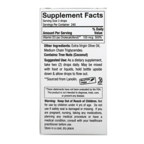 Thành phần vi chất của Nature's Answer Vitamin D-3 Drops 100 mcg (4.000 IU) 0.5 fl oz (15 ml) 083000261329