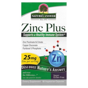 Thực phẩm chức năng Nature's Answer Zinc Plus 25 mg 60 Vegetarian Capsules 083000165702