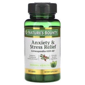 Thực phẩm chức năng Nature's Bounty Anxiety & Stress Relief Ashwagandha KSM-66 50 Tablets 074312004919