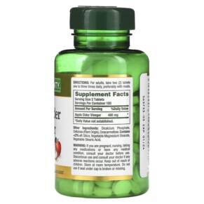 Thành phần vi chất của Nature's Bounty Apple Cider Vinegar 240 mg 200 Tablets 074312785702