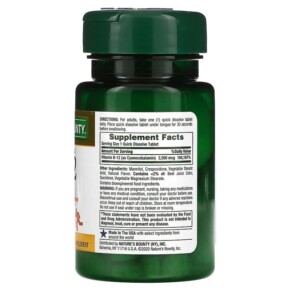 Thành phần vi chất của Nature's Bounty B-12 Natural Cherry 2.500 mcg 75 Quick Dissolve Tablets 074312589119