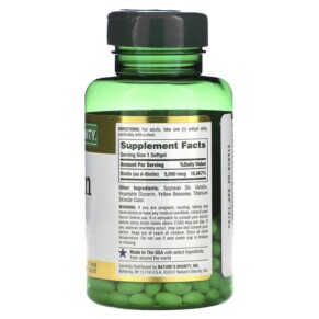 Thành phần vi chất của Nature's Bounty Biotin 5.000 mcg 150 Rapid Release Softgels 074312296192