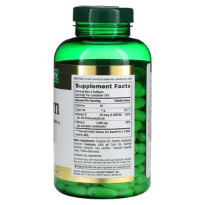 Thành phần vi chất của Nature's Bounty Calcium Plus Vitamin D3 600 mg 220 Rapid Release Softgels 074312134395