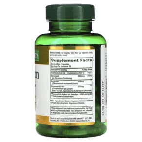 Thành phần vi chất của Nature's Bounty Cinnamon Plus Chromium 1.000 mg 60 Capsules 074312150616