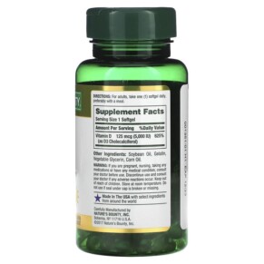Thành phần vi chất của Nature's Bounty D3 125 mcg (5.000 IU) 150 Rapid Release Softgels 074312193774