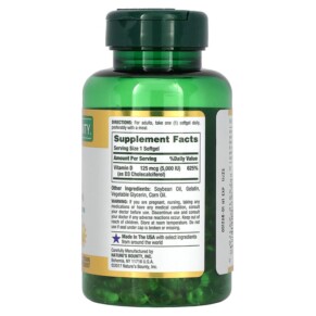 Thành phần vi chất của Nature's Bounty D3 125 mcg (5.000 IU) 240 Rapid Release Softgels 074312291760