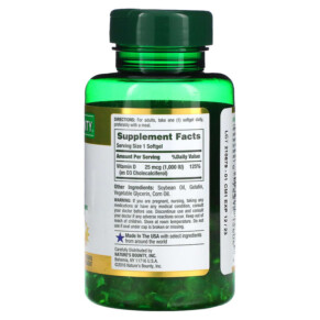 Thành phần vi chất của Nature's Bounty D3 25 mcg (1000 IU) 250 Rapid Release Softgels 074312156069