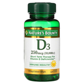Thực phẩm chức năng Nature's Bounty D3 250 mcg (10.000 IU) 72 Rapid Release Softgels 074312358739
