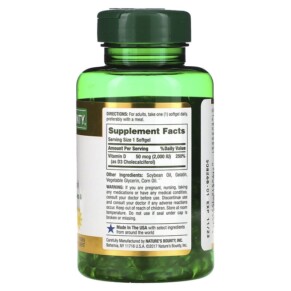 Thành phần vi chất của Nature's Bounty D3 50 mcg (2.000 IU) 240 Rapid Release Softgels 074312199394