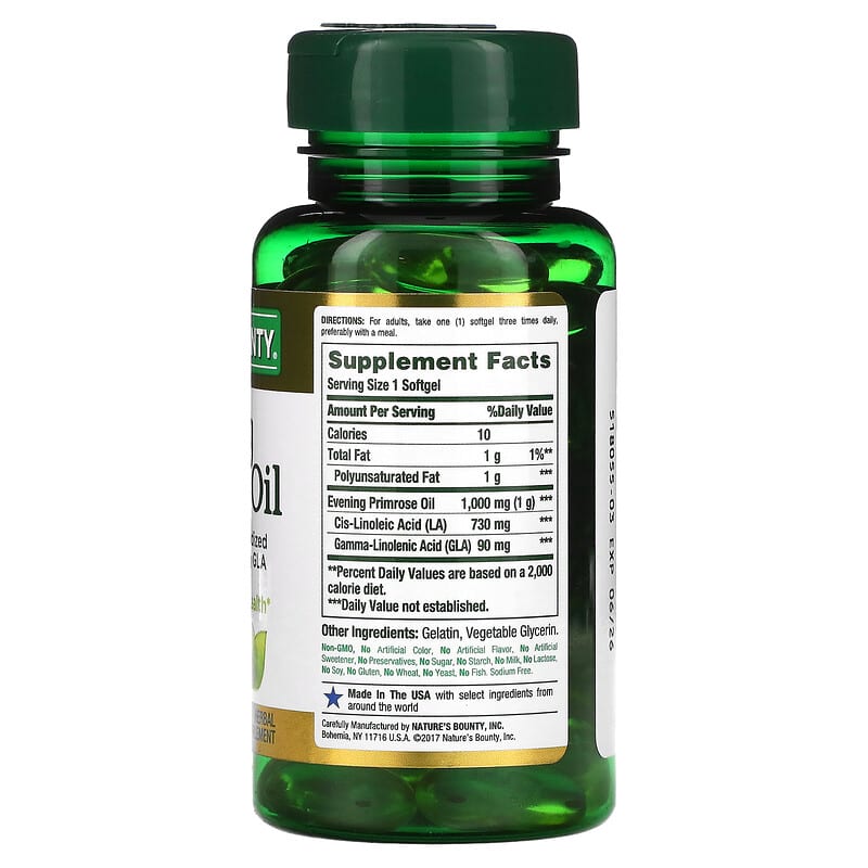 Nature's Bounty Evening Primrose Oil 1.000 mg 60 Rapid Release Softgels 2 Thành phần vi chất của Nature's Bounty Evening Primrose Oil 1.000 mg 60 Rapid Release Softgels 074312073731