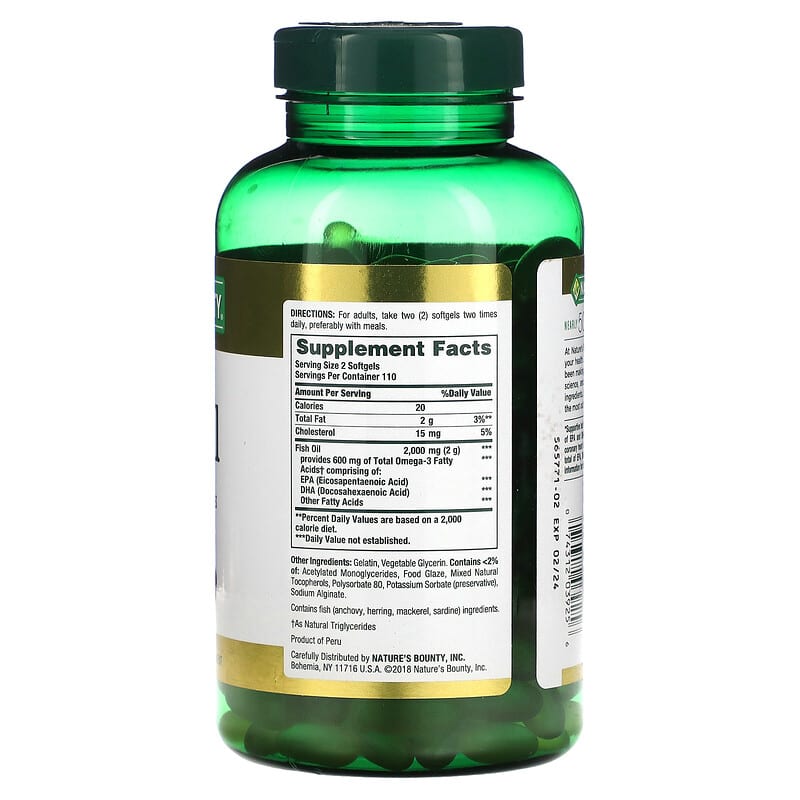 Nature's Bounty Fish Oil 1.000 mg 220 Coated Softgels 2 Thành phần vi chất của Nature's Bounty Fish Oil 1.000 mg 220 Coated Softgels 074312039256