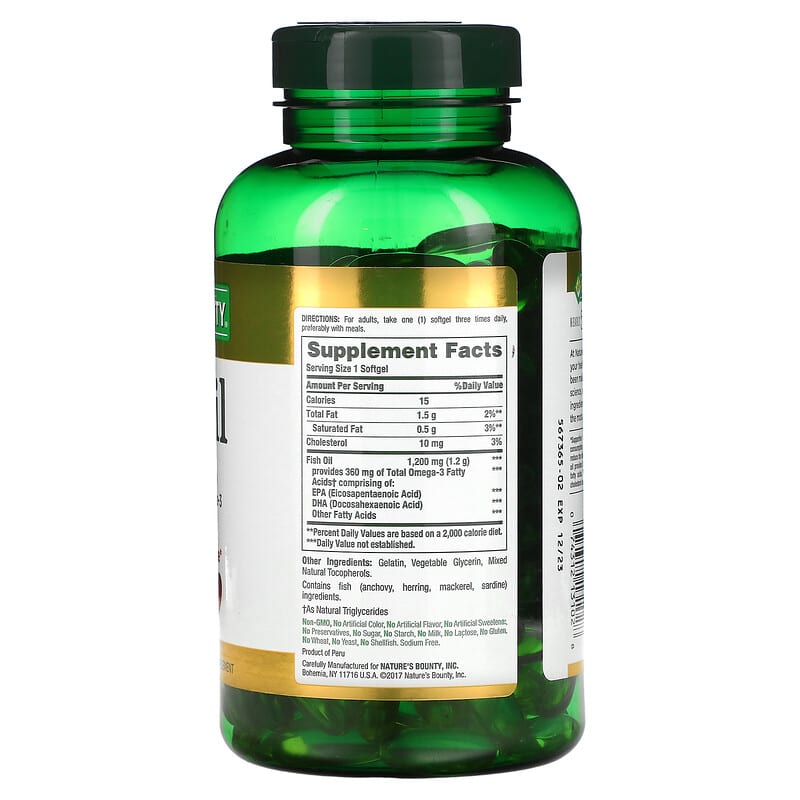 Nature's Bounty Fish Oil 1.200 mg 200 Rapid Release Softgels 2 Thành phần vi chất của Nature's Bounty Fish Oil 1.200 mg 200 Rapid Release Softgels 074312131028