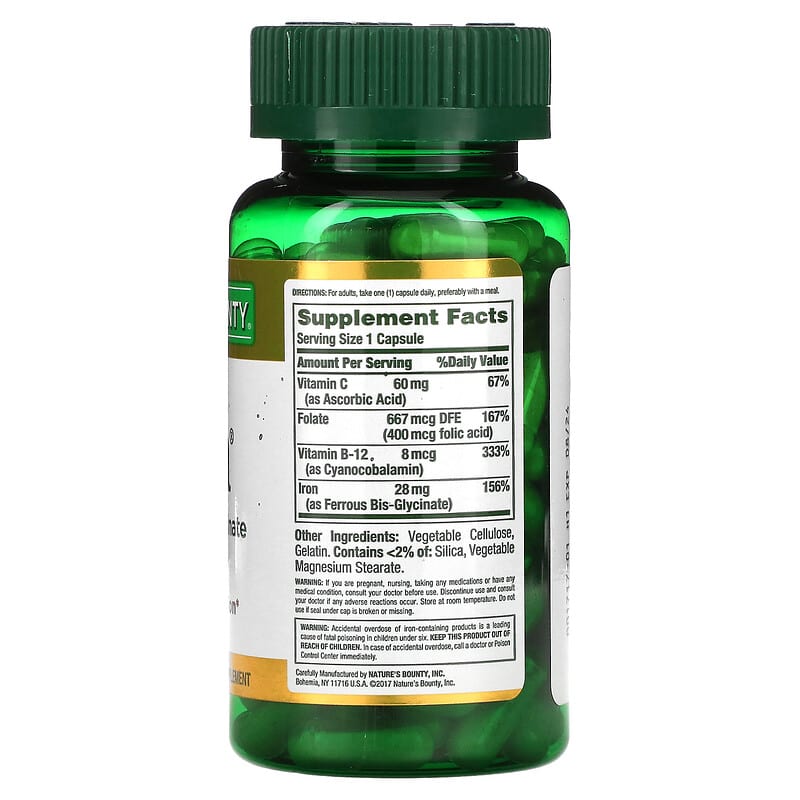 Nature's Bounty Gentle Iron 28 mg 90 Capsules 2 Thành phần vi chất của Nature's Bounty Gentle Iron 28 mg 90 Capsules 074312016035