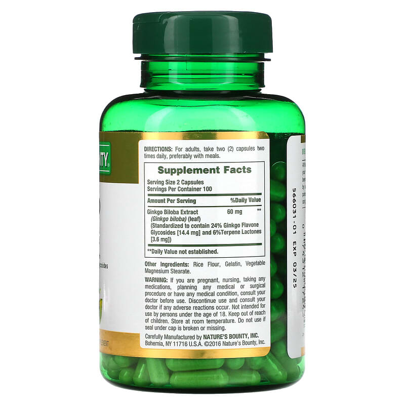 Nature's Bounty Ginkgo Biloba 30 mg 200 Capsules 2 Thành phần vi chất của Nature's Bounty Ginkgo Biloba 30 mg 200 Capsules 074312172434