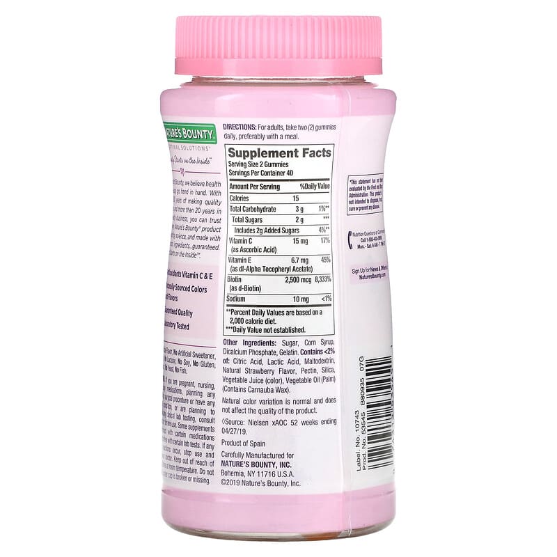 Nature's Bounty Hair Skin & Nails Gummies with Biotin Strawberry 1.250 mcg 80 Gummies 2 Thành phần vi chất của Nature's Bounty Hair Skin & Nails Gummies with Biotin Strawberry 1.250 mcg 80 Gummies 074312535451