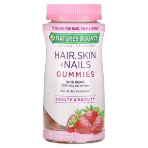 Thực phẩm chức năng Nature's Bounty Hair Skin & Nails Gummies with Biotin Strawberry 1.250 mcg 80 Gummies 074312535451