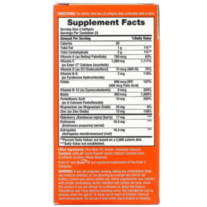 Thành phần vi chất của Nature's Bounty Immune 24 Hour+ 500 mg 50 Softgels 074312008092