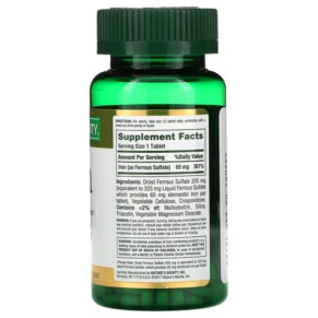 Thành phần vi chất của Nature's Bounty Iron 65 mg 100 Tablets 074312413834