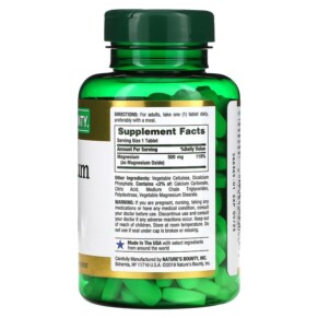 Thành phần vi chất của Nature's Bounty Magnesium 500 mg 200 Coated Tablets 074312530869