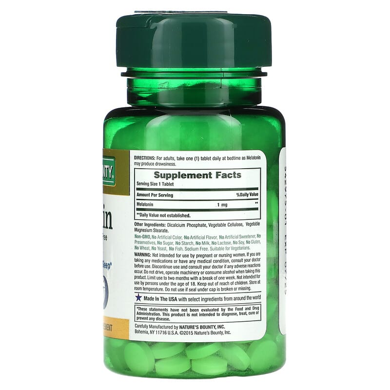 Nature's Bounty Melatonin 1 mg 180 Tablets 2 Thành phần vi chất của Nature's Bounty Melatonin 1 mg 180 Tablets 074312028328