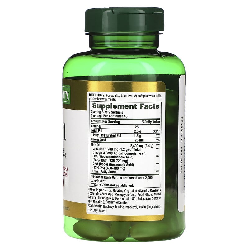 Nature's Bounty Odorless Fish Oil 1.200 mg 90 Coated Softgels 2 Thành phần vi chất của Nature's Bounty Odorless Fish Oil 1.200 mg 90 Coated Softgels 074312171307