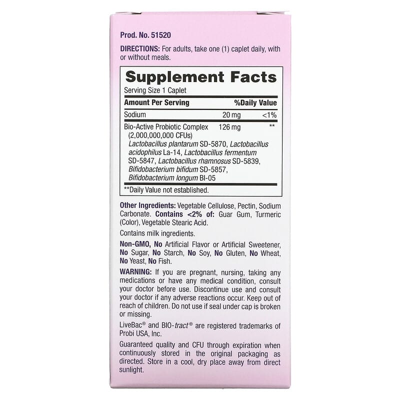 Nature's Bounty Optimal Solutions Women's Health Controlled Delivery Probiotic 30 Caplets 2 Thành phần vi chất của Nature's Bounty Optimal Solutions Women's Health Controlled Delivery Probiotic 30 Caplets 074312515200