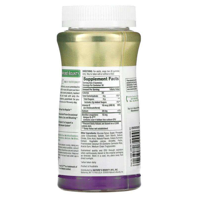 Nature's Bounty Probiotic Gummies Pineapple Raspberry & Orange 4 Billion 60 Gummies 2 Thành phần vi chất của Nature's Bounty Probiotic Gummies Pineapple Raspberry & Orange 4 Billion 60 Gummies 074312729003