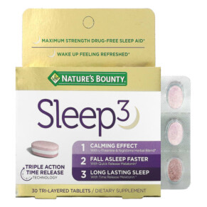 Thực phẩm chức năng Nature's Bounty Sleep 3 Maximum Strength Drug-Free Sleep Aid 30 Tri-Layered Tablets 074312005251