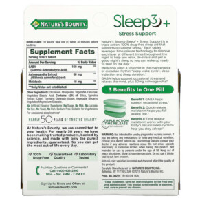 Thành phần vi chất của Nature's Bounty Sleep3+ Stress Support 56 Tri-Layer Tablets 074312006968